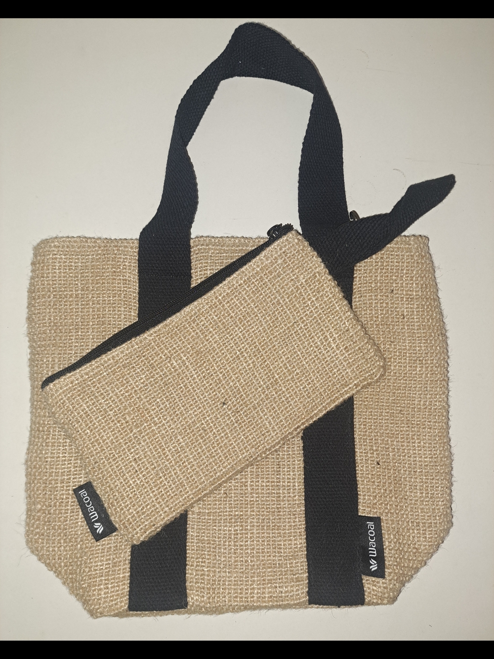 Wacoal Natural Jute Tote with Black Handles and Pouch